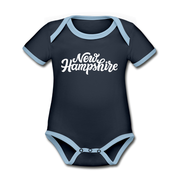New Hampshire Baby Bodysuit - Organic Hand Lettered New Hampshire Baby Bodysuit - navy/sky