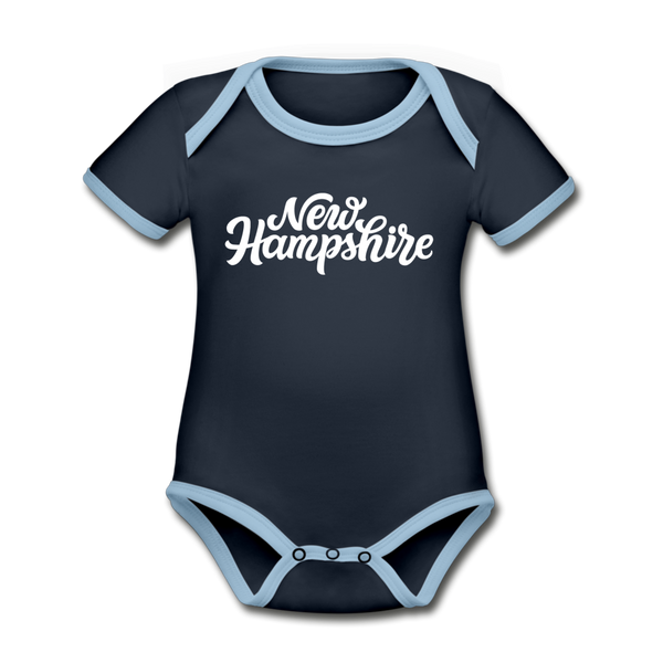 New Hampshire Baby Bodysuit - Organic Hand Lettered New Hampshire Baby Bodysuit - navy/sky