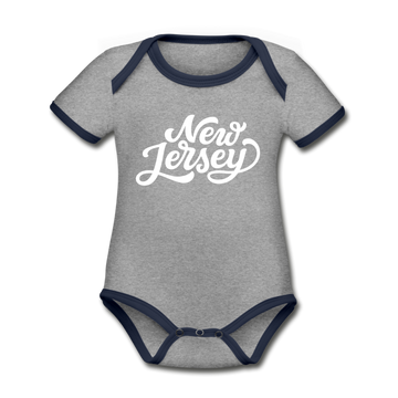 New Jersey Baby Bodysuit - Organic Hand Lettered New Jersey Baby Bodysuit - heather gray/navy