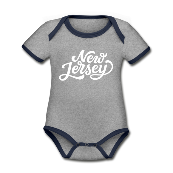 New Jersey Baby Bodysuit - Organic Hand Lettered New Jersey Baby Bodysuit - heather gray/navy