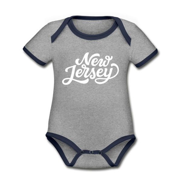 New Jersey Baby Bodysuit - Organic Hand Lettered New Jersey Baby Bodysuit - heather gray/navy