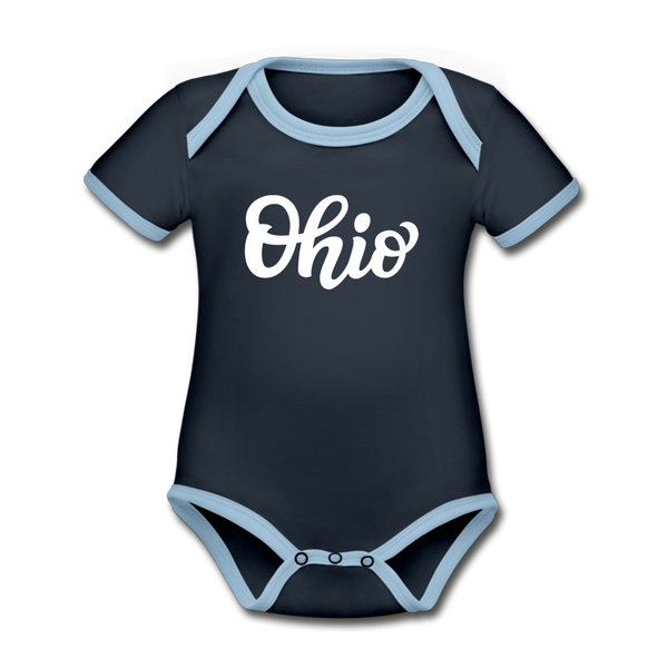 Ohio Baby Bodysuit - Organic Hand Lettered Ohio Baby Bodysuit - navy/sky