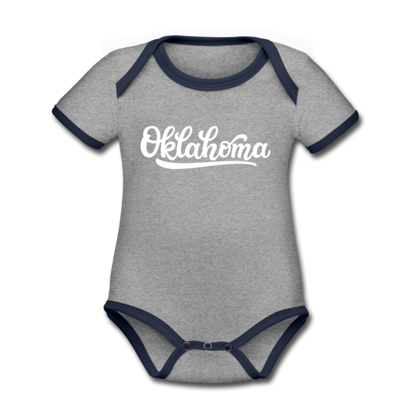 Oklahoma Baby Bodysuit - Organic Hand Lettered Oklahoma Baby Bodysuit - heather gray/navy