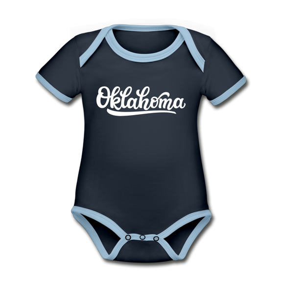 Oklahoma Baby Bodysuit - Organic Hand Lettered Oklahoma Baby Bodysuit - navy/sky