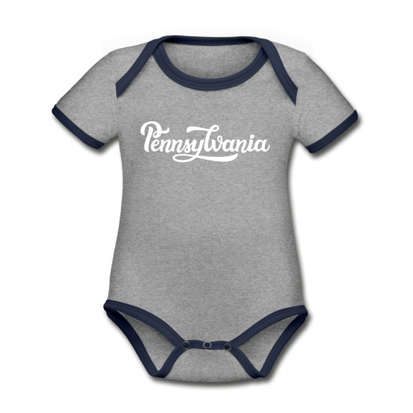 Pennsylvania Baby Bodysuit - Organic Hand Lettered Pennsylvania Baby Bodysuit - heather gray/navy