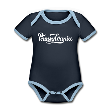 Pennsylvania Baby Bodysuit - Organic Hand Lettered Pennsylvania Baby Bodysuit - navy/sky