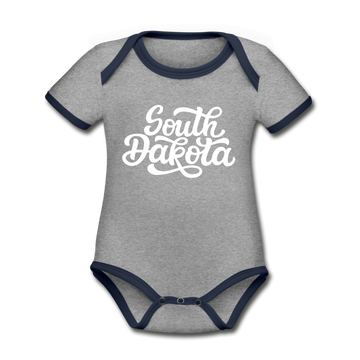 South Dakota Baby Bodysuit - Organic Hand Lettered South Dakota Baby Bodysuit - heather gray/navy