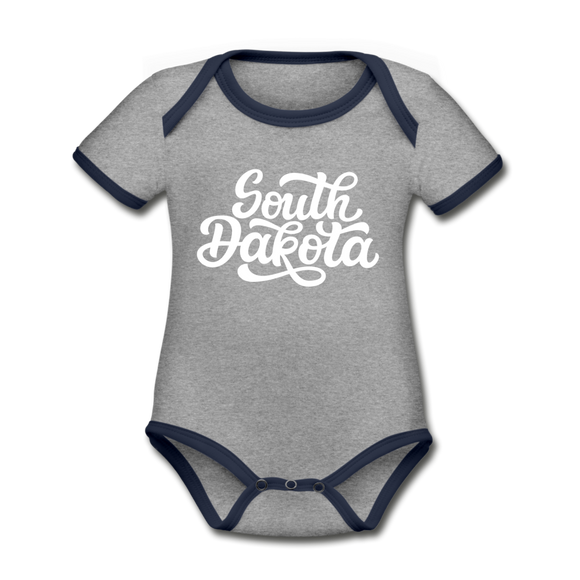 South Dakota Baby Bodysuit - Organic Hand Lettered South Dakota Baby Bodysuit - heather gray/navy