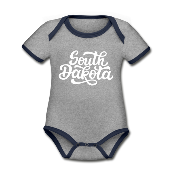 South Dakota Baby Bodysuit - Organic Hand Lettered South Dakota Baby Bodysuit - heather gray/navy