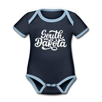 South Dakota Baby Bodysuit - Organic Hand Lettered South Dakota Baby Bodysuit - navy/sky
