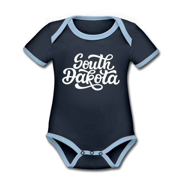 South Dakota Baby Bodysuit - Organic Hand Lettered South Dakota Baby Bodysuit - navy/sky