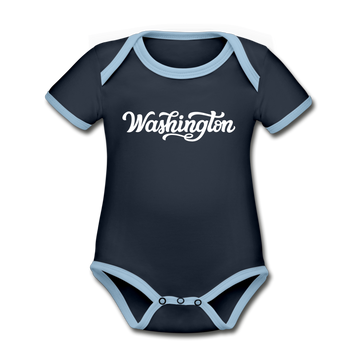 Washington Baby Bodysuit - Organic Hand Lettered Washington Baby Bodysuit - navy/sky