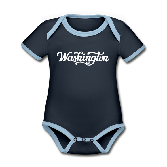 Washington Baby Bodysuit - Organic Hand Lettered Washington Baby Bodysuit - navy/sky