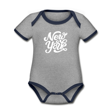New York Baby Bodysuit - Organic Hand Lettered New York Baby Bodysuit - heather gray/navy