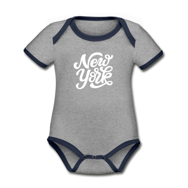 New York Baby Bodysuit - Organic Hand Lettered New York Baby Bodysuit - heather gray/navy