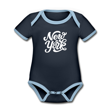 New York Baby Bodysuit - Organic Hand Lettered New York Baby Bodysuit - navy/sky