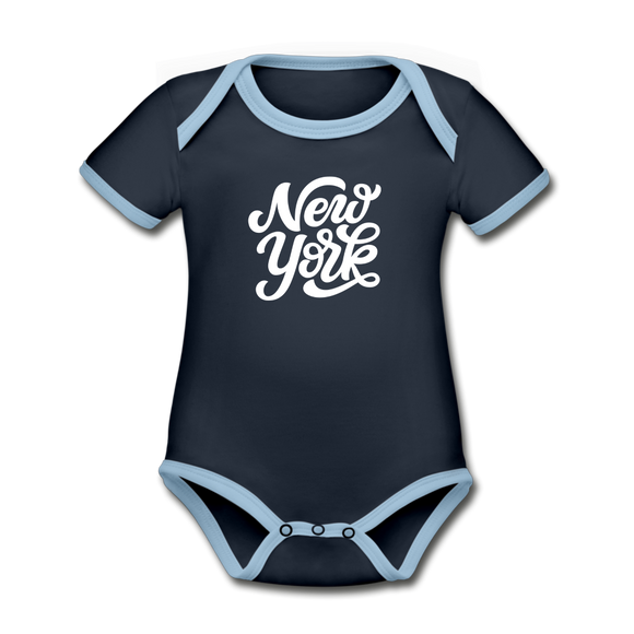 New York Baby Bodysuit - Organic Hand Lettered New York Baby Bodysuit - navy/sky