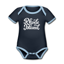 Rhode Island Baby Bodysuit - Organic Hand Lettered Rhode Island Baby Bodysuit - navy/sky
