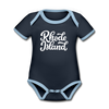 Rhode Island Baby Bodysuit - Organic Hand Lettered Rhode Island Baby Bodysuit - navy/sky