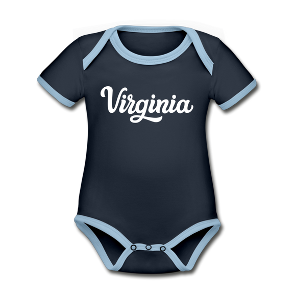 Virginia Baby Bodysuit - Organic Hand Lettered Virginia Baby Bodysuit - navy/sky