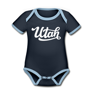 Utah Baby Bodysuit - Organic Hand Lettered Utah Baby Bodysuit - navy/sky