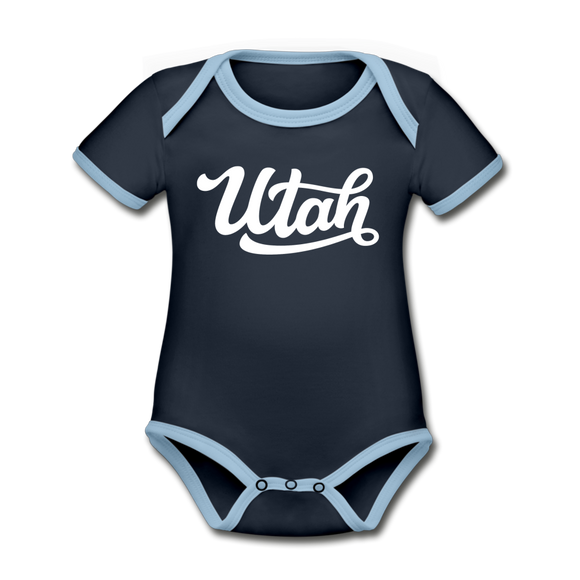 Utah Baby Bodysuit - Organic Hand Lettered Utah Baby Bodysuit - navy/sky