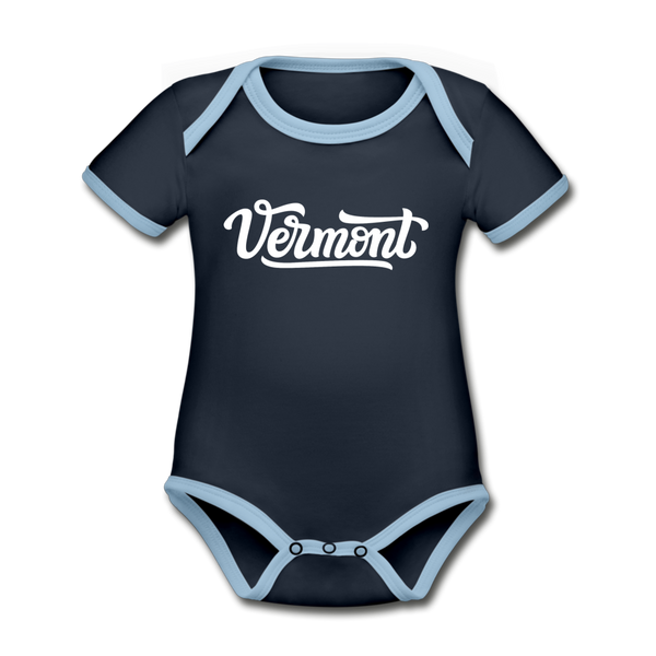 Vermont Baby Bodysuit - Organic Hand Lettered Vermont Baby Bodysuit - navy/sky
