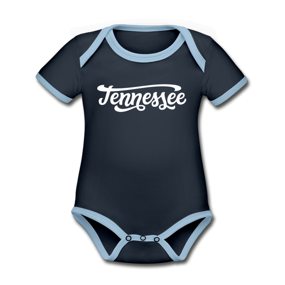 Tennessee Baby Bodysuit - Organic Hand Lettered Tennessee Baby Bodysuit - navy/sky
