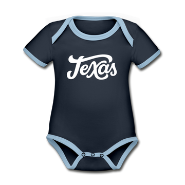 Texas Baby Bodysuit - Organic Hand Lettered Texas Baby Bodysuit - navy/sky