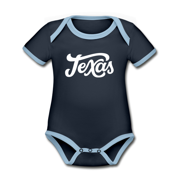 Texas Baby Bodysuit - Organic Hand Lettered Texas Baby Bodysuit - navy/sky