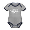 West Virginia Baby Bodysuit - Organic Hand Lettered West Virginia Baby Bodysuit - heather gray/navy