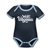West Virginia Baby Bodysuit - Organic Hand Lettered West Virginia Baby Bodysuit - navy/sky
