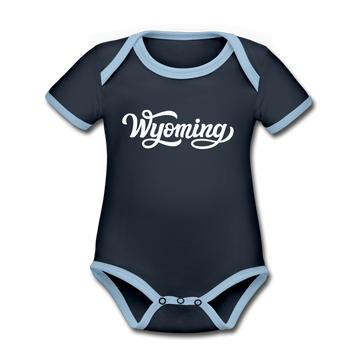 Wyoming Baby Bodysuit - Organic Hand Lettered Wyoming Baby Bodysuit - navy/sky