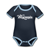 Wisconsin Baby Bodysuit - Organic Hand Lettered Wisconsin Baby Bodysuit - navy/sky