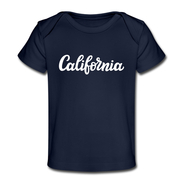 California Baby T-Shirt - Organic Hand Lettered California Infant T-Shirt - dark navy