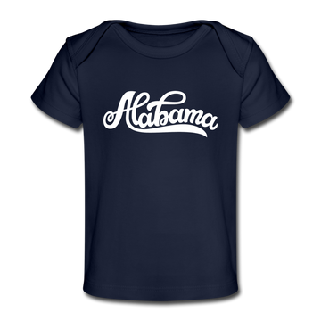 Alabama Baby T-Shirt - Organic Hand Lettered Alabama Infant T-Shirt - dark navy