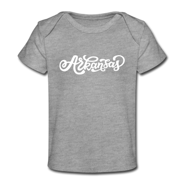 Arkansas Baby T-Shirt - Organic Hand Lettered Arkansas Infant T-Shirt - heather gray