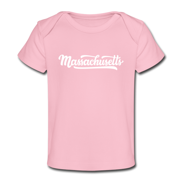 Massachusetts Baby T-Shirt - Organic Hand Lettered Massachusetts Infant T-Shirt - light pink