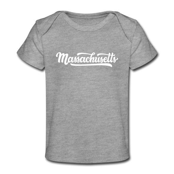 Massachusetts Baby T-Shirt - Organic Hand Lettered Massachusetts Infant T-Shirt - heather gray