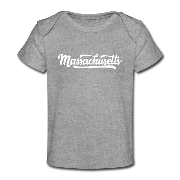 Massachusetts Baby T-Shirt - Organic Hand Lettered Massachusetts Infant T-Shirt - heather gray