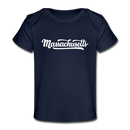 Massachusetts Baby T-Shirt - Organic Hand Lettered Massachusetts Infant T-Shirt - dark navy