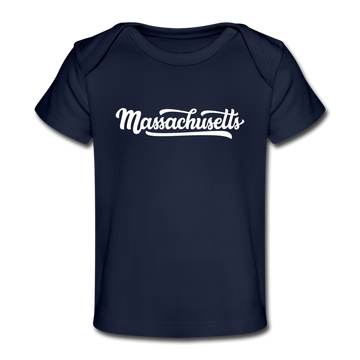 Massachusetts Baby T-Shirt - Organic Hand Lettered Massachusetts Infant T-Shirt - dark navy