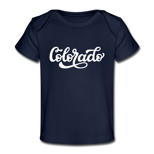 Colorado Baby T-Shirt - Organic Hand Lettered Colorado Infant T-Shirt - dark navy