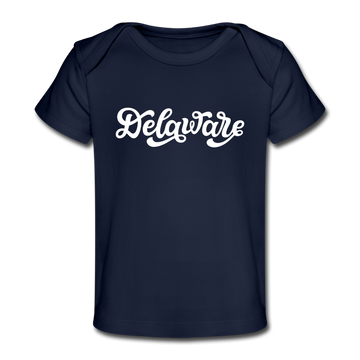 Delaware Baby T-Shirt - Organic Hand Lettered Delaware Infant T-Shirt - dark navy