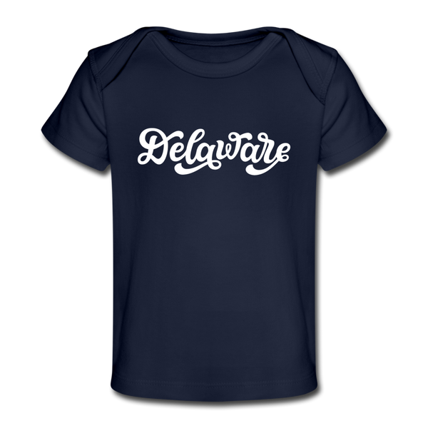 Delaware Baby T-Shirt - Organic Hand Lettered Delaware Infant T-Shirt - dark navy