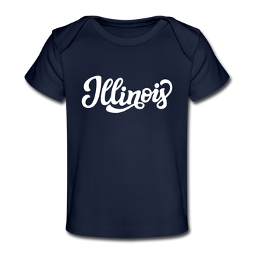 Illinois Baby T-Shirt - Organic Hand Lettered Illinois Infant T-Shirt - dark navy