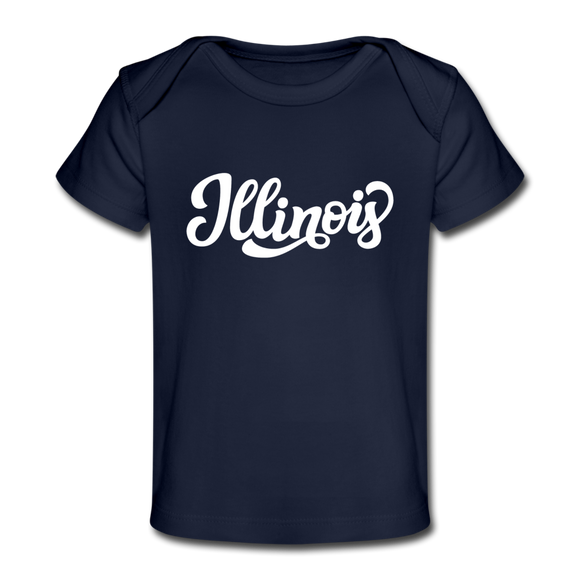 Illinois Baby T-Shirt - Organic Hand Lettered Illinois Infant T-Shirt - dark navy