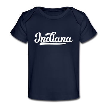 Indiana Baby T-Shirt - Organic Hand Lettered Indiana Infant T-Shirt - dark navy
