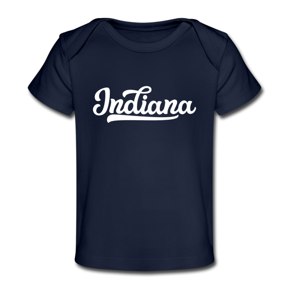 Indiana Baby T-Shirt - Organic Hand Lettered Indiana Infant T-Shirt - dark navy