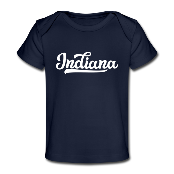 Indiana Baby T-Shirt - Organic Hand Lettered Indiana Infant T-Shirt - dark navy